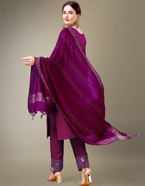 glamorous purple cotton blend trendy fashioner cotton blend readymade suit collection with purple cotton blend rt8909-184760 Back View